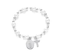 Thewasc Breloque rétro avec crucifix irrégulier et perles d'imitation pour tous les jours Accessoire de mode Bracelet de perles, taille unique, Comme décrit