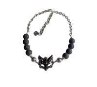 Thewasc Collier avec pendentif Lowrie d'inspiration gothique avec perles en pierre volcanique - Bijoux pour femme - Accessoire de mode - Collier fantaisie foncé