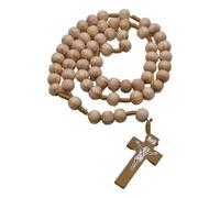 Thewasc Collier De Chapelet Catholique Fait À La Main Avec Croix En Bois Massif Et Perles De Bois Pour Les Chrétiens Dévotion Religieux Collier Bijoux Spirituel