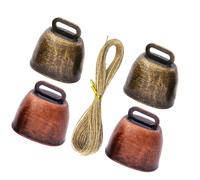 Thewasc Lot de 4 cloches en fer avec corde d'identification d'animal domestique en métal pour bétail, décoration extérieure rétro avec cordon