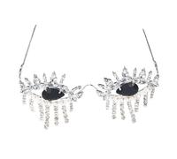 Thewasc Lunettes à pendentif tendance avec monture étincelante élégante sans monture à franges pour femme Accessoires de visage, Argenté.