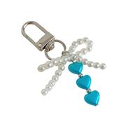 Thewasc Porte-clés élégant avec nœud en perles pour femmes et filles - Accessoires de mode - Charme en forme de cœur - Décoration de sac à main élégante, bleu, taille unique