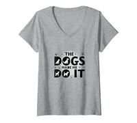 They Eating The Dogs Made Me Do It - Humour Amusant pour Animal de Compagnie T-Shirt avec Col en V, Femme, Gris Chiné, XXL