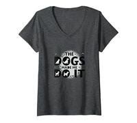 They Eating The Dogs Made Me Do It - Humour Amusant pour Animal de Compagnie T-Shirt avec Col en V, Femme, Chiné Foncé, S