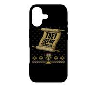 They See Me Scrollin' Happy Hanukkah Ugly Christmas Sweater Coque pour iPhone 17