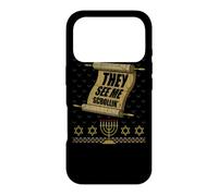 They See Me Scrollin' Happy Hanukkah Ugly Christmas Sweater Coque pour iPhone 17 Pro
