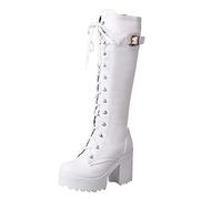 Thic Heeled Platform Boots Boots Boots High Heeled Women's Boots Sweater Cuissardes, blanc, 39.5 EU