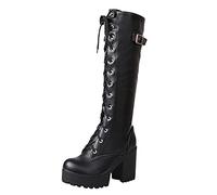 Thic Heeled Platform Boots Boots Boots High Heeled Women's Boots Sweater Cuissardes, Noir , 38 EU