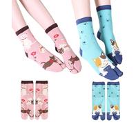 ThiCc 2 Paires De Chaussettes Douces En Coton Avec Des Chats Joli Design Japonais Tabi Avec Bout Séparé Pour Sandales & Tongs Élastiques De Sport Pour Femmes Filles (#3,F)