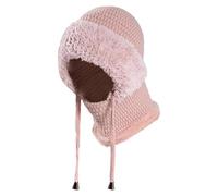 ThiCc Cagoule d'hiver 3 en 1 pour femme - Bonnet tricoté thermique avec couvre-visage et cache-cou, coupe-vent pour temps froid, chapeau de ski doublé en polaire pour activités de plein air, rose