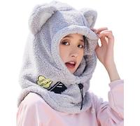 ThiCc Capuche Sherpa pour femme - Chapeau mignon avec oreilles de lapin et de chat en peluche pour l'hiver, l'équitation, le ski, la cagoule coupe-vent pour temps froid, capuche chaude réglable, Chat