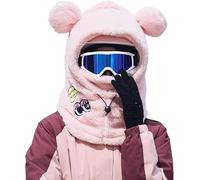 ThiCc Capuche Sherpa pour femme - Chapeau mignon avec oreilles de lapin et de chat en peluche pour l'hiver, l'équitation, le ski, la cagoule coupe-vent pour temps froid, capuche chaude réglable, Ours