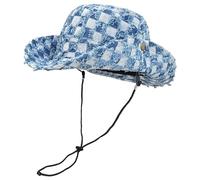 ThiCc Chapeau de cowboy en denim pour homme et femme - Unisexe d'été décontracté en jean effiloché Chapeau de soleil d'extérieur à large bord Motif à carreaux Casquette de pêcheur Chapeau de plage,