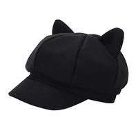 ThiCc Chapeau Newsboy avec oreilles de chat mignonnes - Casquette vintage pour femme Cabbie Gatsby Peintre Chapeaux vintage octogonal 8 panneaux Béret de cabbie Chapeau Visière Fiddler Cap, Noir ,