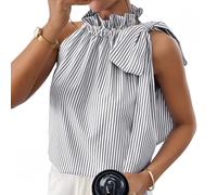 ThiCc Chemisier rayé sans manches pour femme - Débardeur d'été décontracté avec ceinture - Col haut - Coupe ample - Chemise habillée douce pour le bureau, les trajets quotidiens, les vacances, la