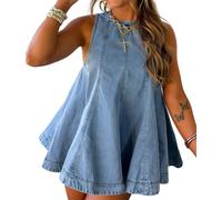 ThiCc Ensemble 2 pièces en jean pour femme - Coupe ample sans manches, col rond, nuisette évasée et short taille haute décontracté d'été surdimensionné assorti pour les vacances, la plage, bleu, S