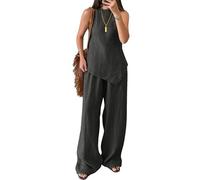 ThiCc Ensemble 2 pièces pour femme - Tenue d'été décontractée sans manches - Ourlet asymétrique - Col rond - Débardeur avec taille élastique - Pantalon large pour la maison, l'extérieur, les voyages
