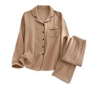 ThiCc Ensemble pyjama en gaze de coton pour femmes - Boho 2 pièces, tenue de nuit à pois, manches longues, boutonnée, coupe ample, pantalon de détente froncé pour la maison, à porter tous les jours