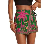 ThiCc Jupe graphique florale pour femme - Mini short imprimé tropical bohème à nouer sur le côté - Jupe élastique taille haute - Pantalon vintage pour l'été, la plage, les vacances, le quotidien, les