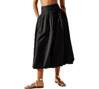 ThiCc Jupe longue à bulles pour femme - Y2k Boho Casual Fashion Coupe ample élastique taille haute fluide Jupe longue d'été Jupe ballon mignonne jupe bouffante pour vacances plage Ourfit, Noir , S