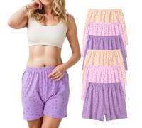 ThiCc Lot de 6 sous-vêtements amples pour femmes grandes tailles - Boxers en coton à fleurs pour dames âgées, culottes douces taille mi-haut, couverture complète, boyshorts pour le quotidien, dormir