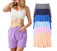 ThiCc Lot de 6 sous-vêtements amples pour femmes grandes tailles - Boxers en coton à motifs floraux pour dames âgées, culottes douces taille mi-haut, couverture complète, boyshorts pour usage