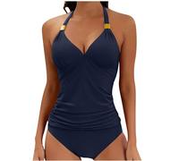 ThiCc Maillot de bain tankini à halter pour femme - Ensemble de maillot de bain deux pièces avec col en V, contrôle du ventre, taille haute, bikini avec bretelles réglables et design froncé pour un