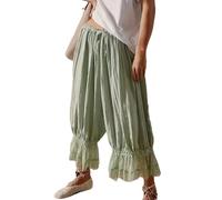 ThiCc Pantalon bouffant long pour femme - Bordure en dentelle - Pantalons victoriens Y2K - Taille élastique - Volants de servante - Pantalon citrouille confortable - Taille moyenne - Pantacourt pour