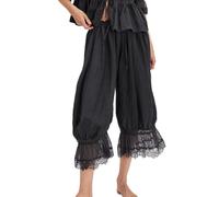ThiCc Pantalon bouffant long pour femme - Bordure en dentelle, pantalons victoriens, Y2K, taille élastique, volants de bonne, pantalon citrouille, lounge confortable, taille moyenne, pantacourt pour
