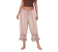 ThiCc Pantalon long bloomer pour femme - Bordure en dentelle - Pantalons victoriens Y2K - Taille élastique - Pantalon de soubrette à volants - Confortable - Capri taille mi-haute pour la maison et la