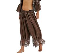 ThiCc Pantalon long bloomer pour femme - Bordure en dentelle - Pantalons victoriens Y2K - Taille élastique - Pantalon de soubrette à volants - Confortable - Capri taille mi-haute pour la maison et la