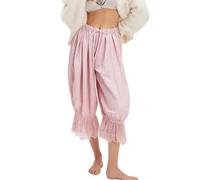 ThiCc Pantalon Long Bloomer pour Femme - Pantalon Victorien à Bordure en Dentelle Y2K Taille Élastique Robe de Chambre à Volants en Citrouille Pantalon Confortable de Détente à Taille Moyenne Capri