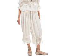 ThiCc Pantalon Long Bloomer pour Femme - Pantalons Victoriens à Bordure en Dentelle Y2K Taille Élastique Robe de Chambre à Volants en Citrouille Pantalon Confortable de Détente à Taille Moyenne Capri