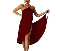 ThiCc Robe portefeuille en bambou, paréo de plage à bretelles spaghetti, dos nu, robe midi pour femme, bordeaux, M