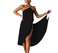 ThiCc Robe portefeuille en bambou, paréo de plage à bretelles spaghetti, dos nu, robe midi pour femme, Noir , XL