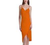 ThiCc Robe portefeuille en bambou, paréo de plage à bretelles spaghetti, dos nu, robe midi pour femme, Orange, M