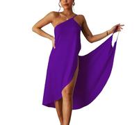 ThiCc Robe portefeuille en bambou, paréo de plage à bretelles spaghetti, dos nu, robe midi pour femme, violet, XXL