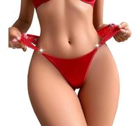 ThiCc String En Satin Et Dentelle Sexy Pour Femme - String Soyeux En Dentelle Style Hipster Avec Dos En T Sous-vêtements Brillants Taille Basse Et Coupe Haute Tangas Briefs (L,Rouge)