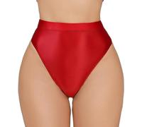 ThiCc Strings Métalliques Pour Femmes - Bas De Rave Taille Haute Sous-vêtements En Simili Cuir Culottes Sexy Et Effrontées Bas De Festival Pour Danser En Club (Rouge,M)