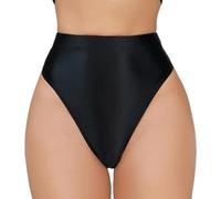 ThiCc Strings Métalliques Pour Femmes - Bas De Rave Taille Haute Sous-vêtements En Simili Cuir Culottes Sexy Et Effrontées Bas De Festival Pour Danser En Club (Noir,M)