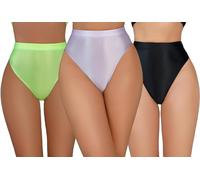 ThiCc Strings Métalliques Pour Femmes - Bas De Rave Taille Haute Sous-vêtements En Simili Cuir Culottes Sexy Et Effrontées Bas De Festival Pour Danser En Club (3pcs-A,M)