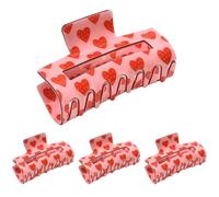 Thick Hair Claw Clips, Rectangle Love Heart Pattern, Strong Jaw Grip, Decorative and Stylish Everyday Hair Accessories, Perfect for Everyday Wear, 3,15 x 1,57 pouces Multicolor