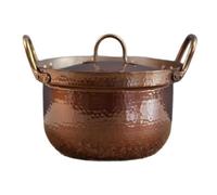 Thick Hammered Copper Soup Pot Handcrafted Kitchen Cookware with Lid Purple for Home Diameter 19.5cm(For gas)