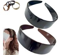 Thick Tortoise Shell Headband Women, 2026 Retro Classic Acetate Leopard Plastic Wide HairBand with Teeth, No Headache No Slip Hair Band for All Day Wear (2PCS-A)