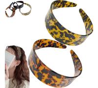 Thick Tortoise Shell Headband Women, 2026 Retro Classic Acetate Leopard Plastic Wide HairBand with Teeth, No Headache No Slip Hair Band for All Day Wear (2PCS-B)