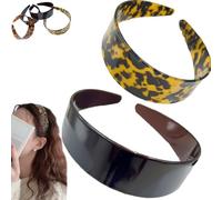 Thick Tortoise Shell Headband Women, 2026 Retro Classic Acetate Leopard Plastic Wide HairBand with Teeth, No Headache No Slip Hair Band for All Day Wear (2PCS-D)