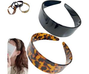 Thick Tortoise Shell Headband Women, 2026 Retro Classic Acetate Leopard Plastic Wide HairBand with Teeth, No Headache No Slip Hair Band for All Day Wear (2PCS-C)