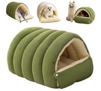 Thickened and Fleece-Lined Dog and Cat Cave, Warmth Cozy Comfort Plush Pet Cave, Removable and Washable Pet Bed (Green,M)