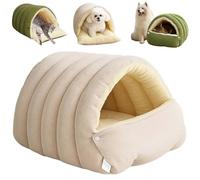 Thickened and Fleece-Lined Dog and Cat Cave, Warmth Cozy Comfort Plush Pet Cave, Removable and Washable Pet Bed (White,M)