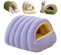 Thickened and Fleece-Lined Dog and Cat Cave, Warmth Cozy Comfort Plush Pet Cave, Removable and Washable Pet Bed (Purple,M)